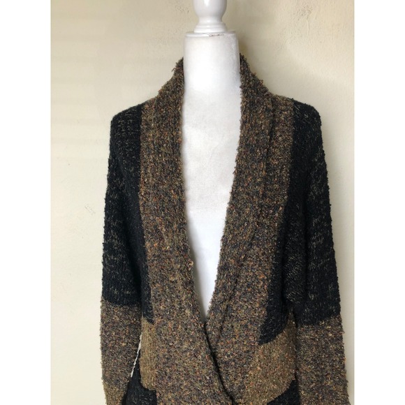 Vtg. Chicos Cardigan Sweater Duster Long Knit Open Front Pockets Brown Black | L - Picture 11 of 16